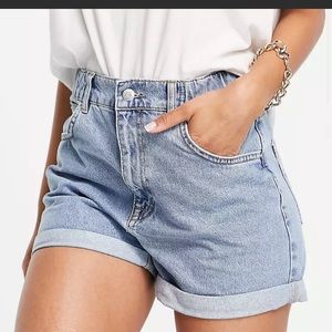 NWT Pull & Bear Women's Denim Mom Shorts Elastic Waist